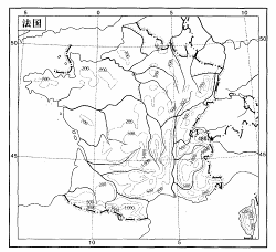 材料一 法国等高线地形略图.(1)描述法国