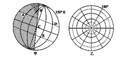 下图为"某日地球光照图,回答下列问题(18分(1)依据甲图在乙图中