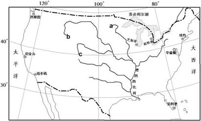 来源:  读美国本土地理位置示意图,完成下列问题.(  分)