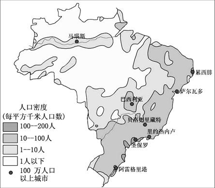 中国人口分布图_读巴西的人口分布图